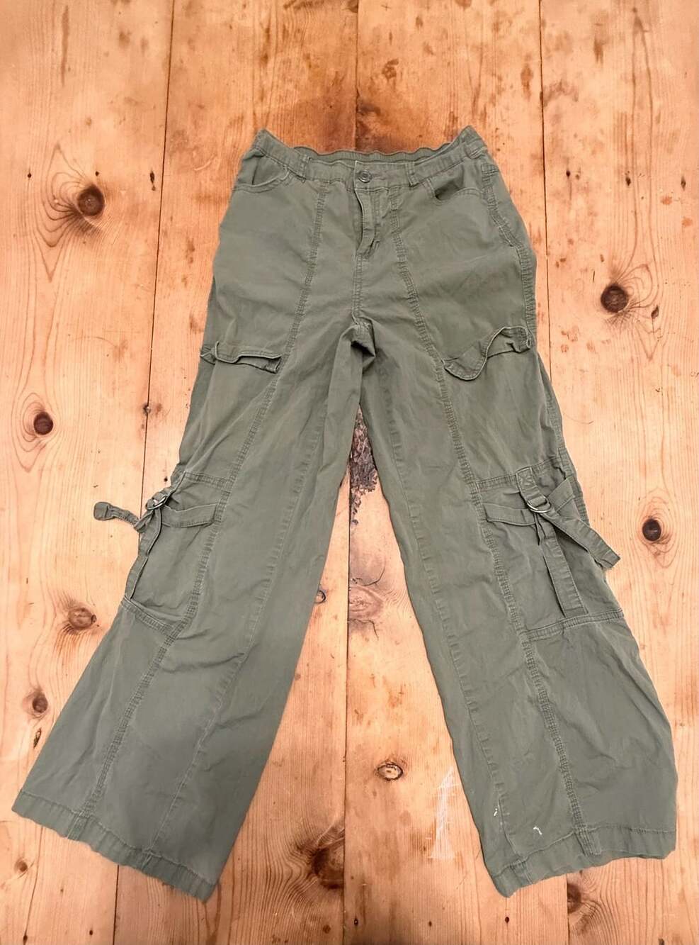 No Boundaries Cargo Pants Green Y2K Utility Wide Leg - Size XXS 00